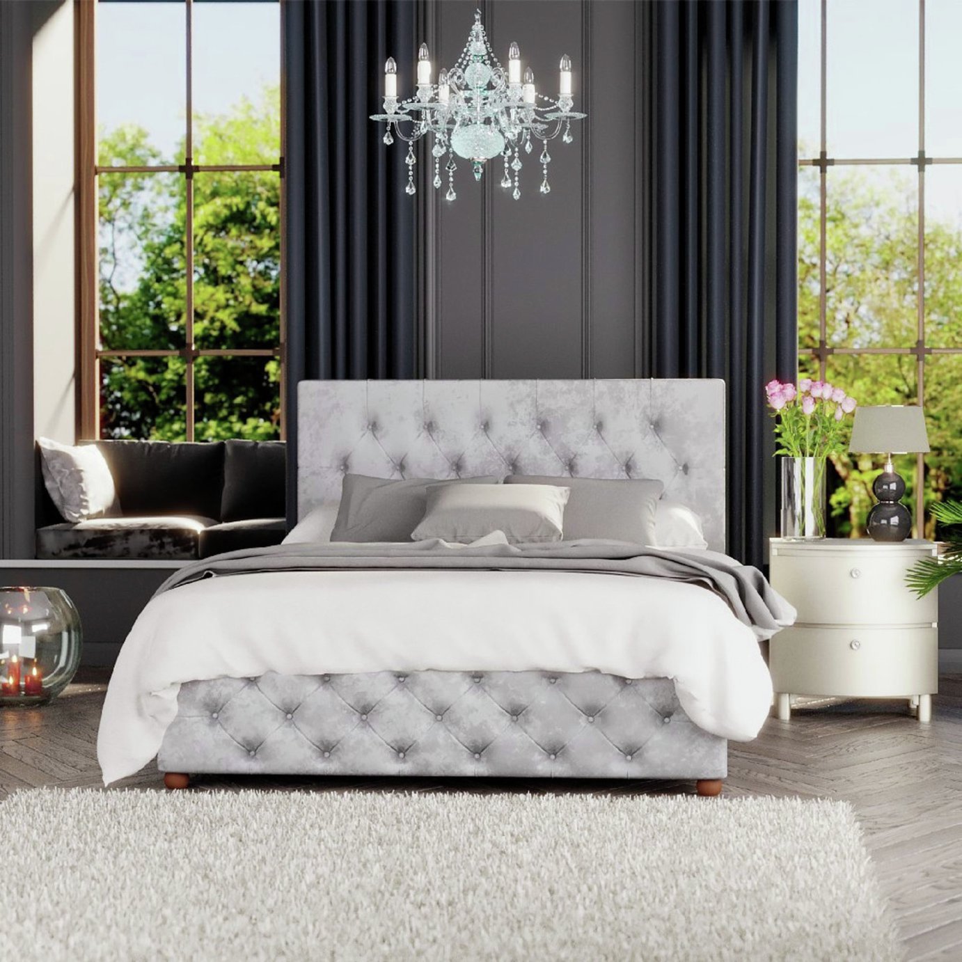 LLB Luna Velvet Superking Ottoman Bedframe - Silver