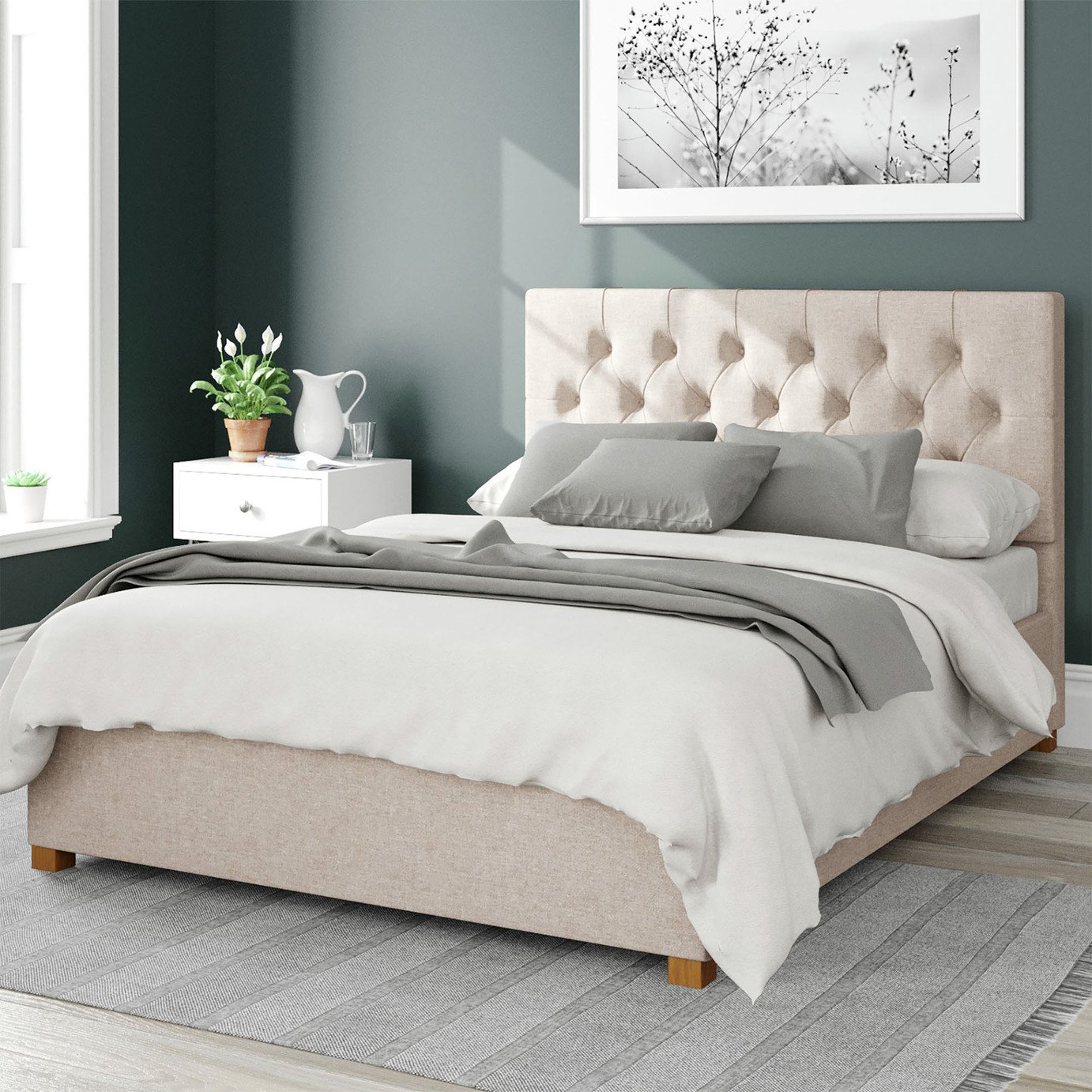 Aspire Olivier Twill Superking Ottoman Bedframe - Natural