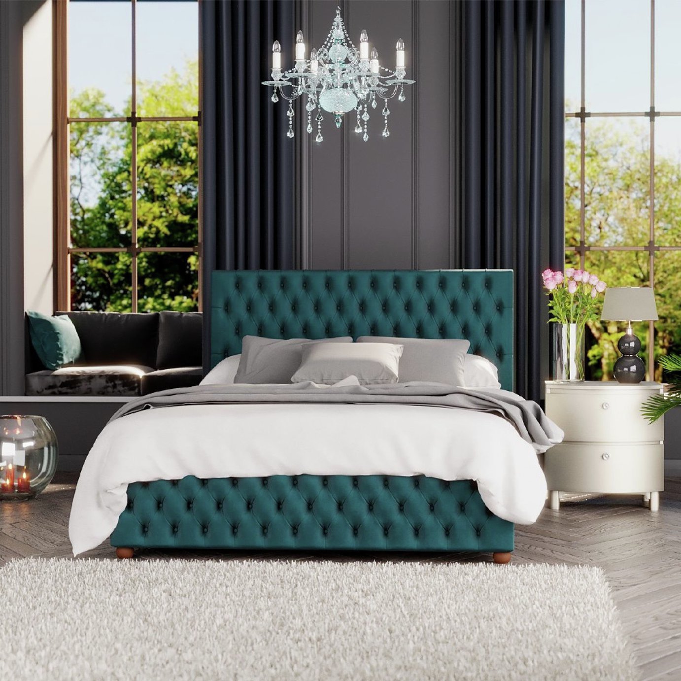 LLB Seren Velvet Kingsize Ottoman Bedframe - Emerald