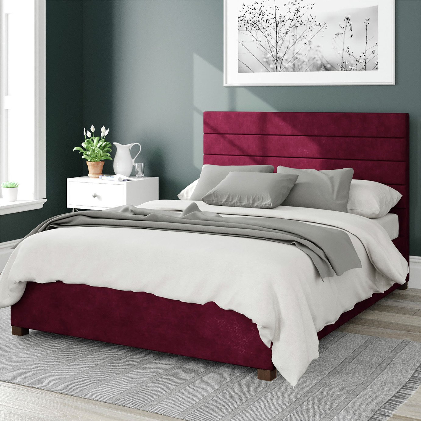 Aspire Kelly Linen Double Ottoman Bedframe - Bordeaux