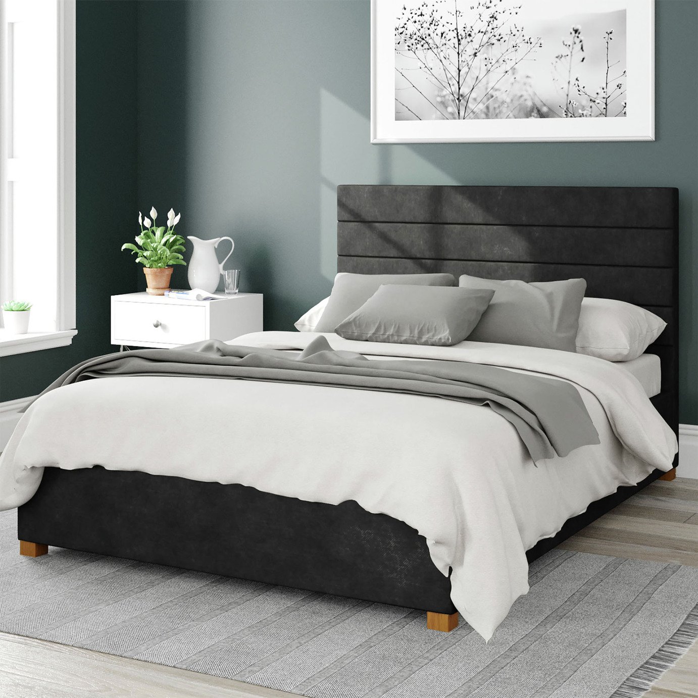 Aspire Kelly Linen Double Ottoman Bedframe - Charcoal