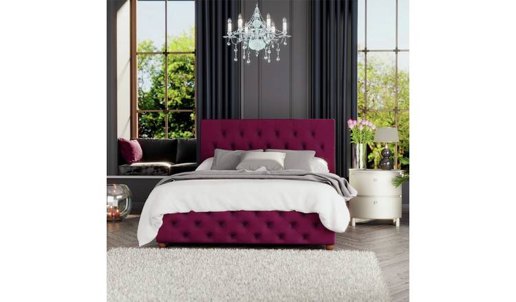 LLB Luna Velvet Small Double Ottoman Bedframe - Berry