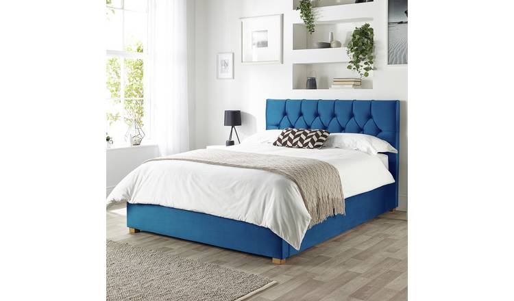 CL Boutique Velvet Double Ottoman Bedframe - Navy