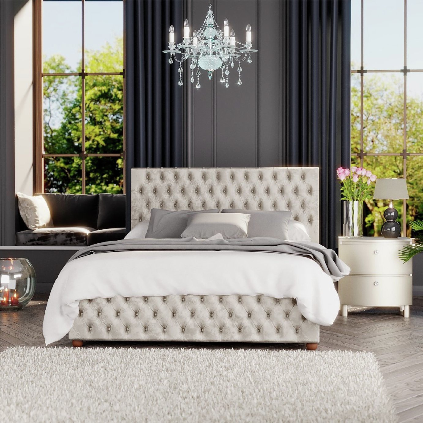 LLB Seren Velvet Kingsize Ottoman Bedframe - Pearl