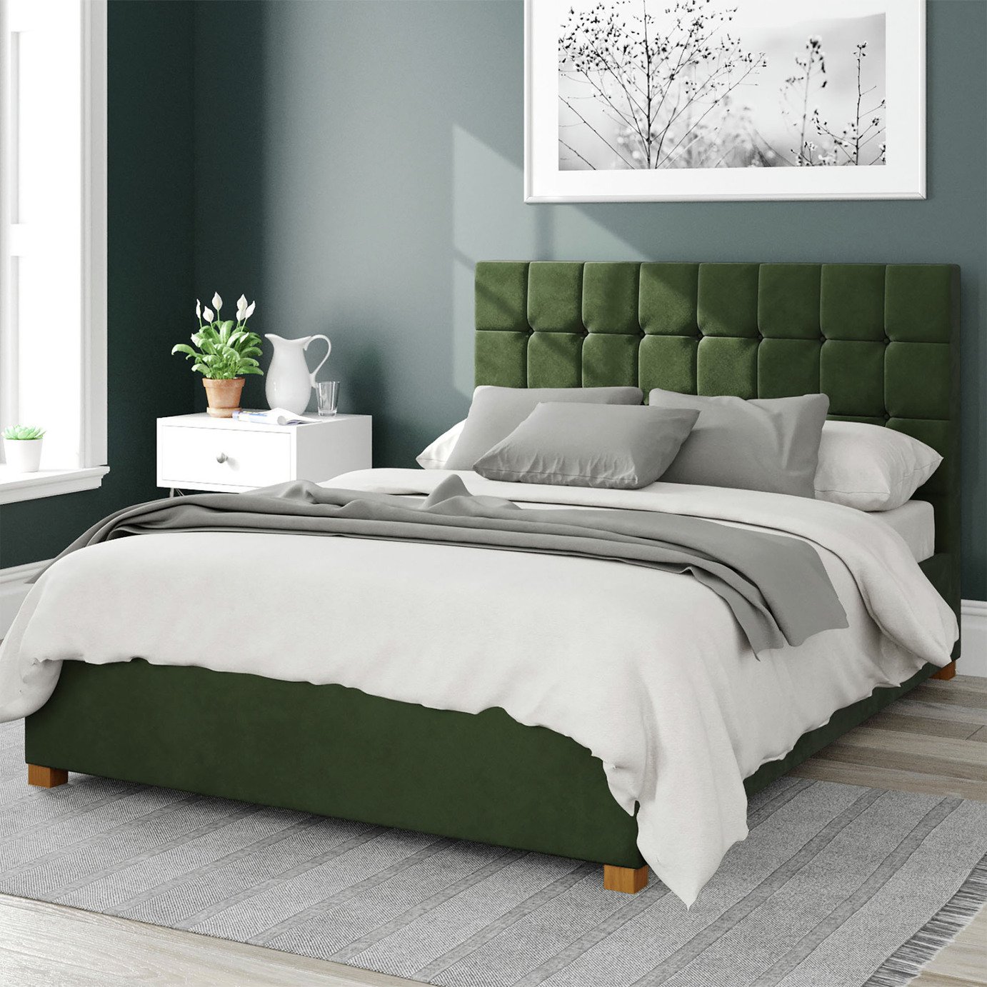 Aspire Sinatra Velvet Superking Ottoman Bedframe-Forestgreen