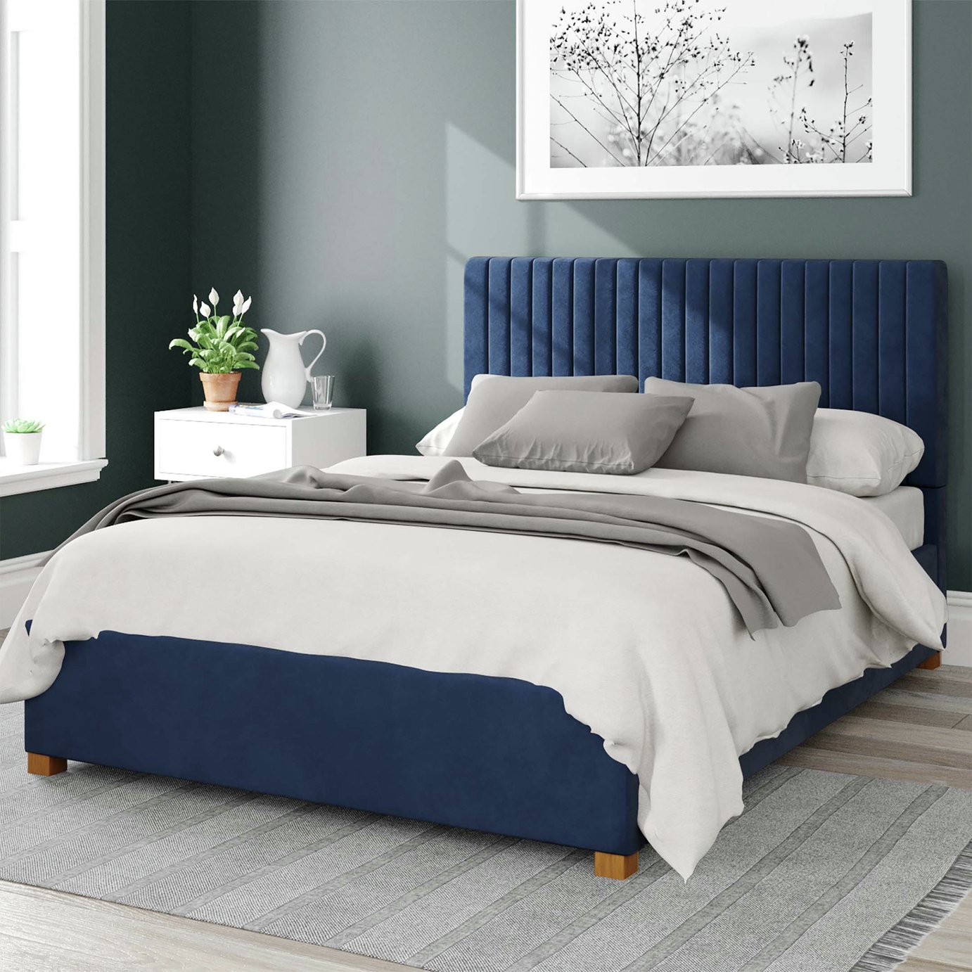 Aspire Grant Velvet Kingsize Ottoman Bedframe - Navy