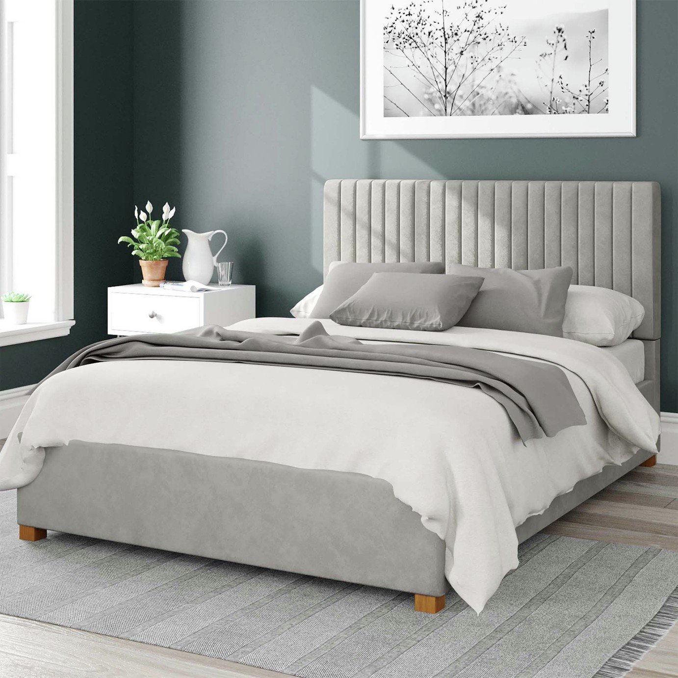 Aspire Grant Velvet Kingsize Ottoman Bedframe - Light Silver