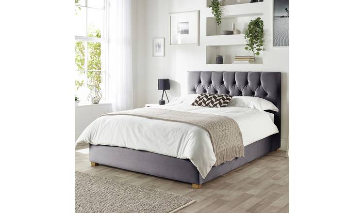 CL Boutique Velvet Kingsize Ottoman Bedframe - Steel