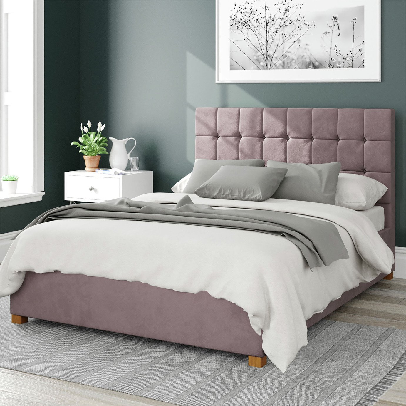 Aspire Sinatra Velvet Double Ottoman Bedrame - Blush