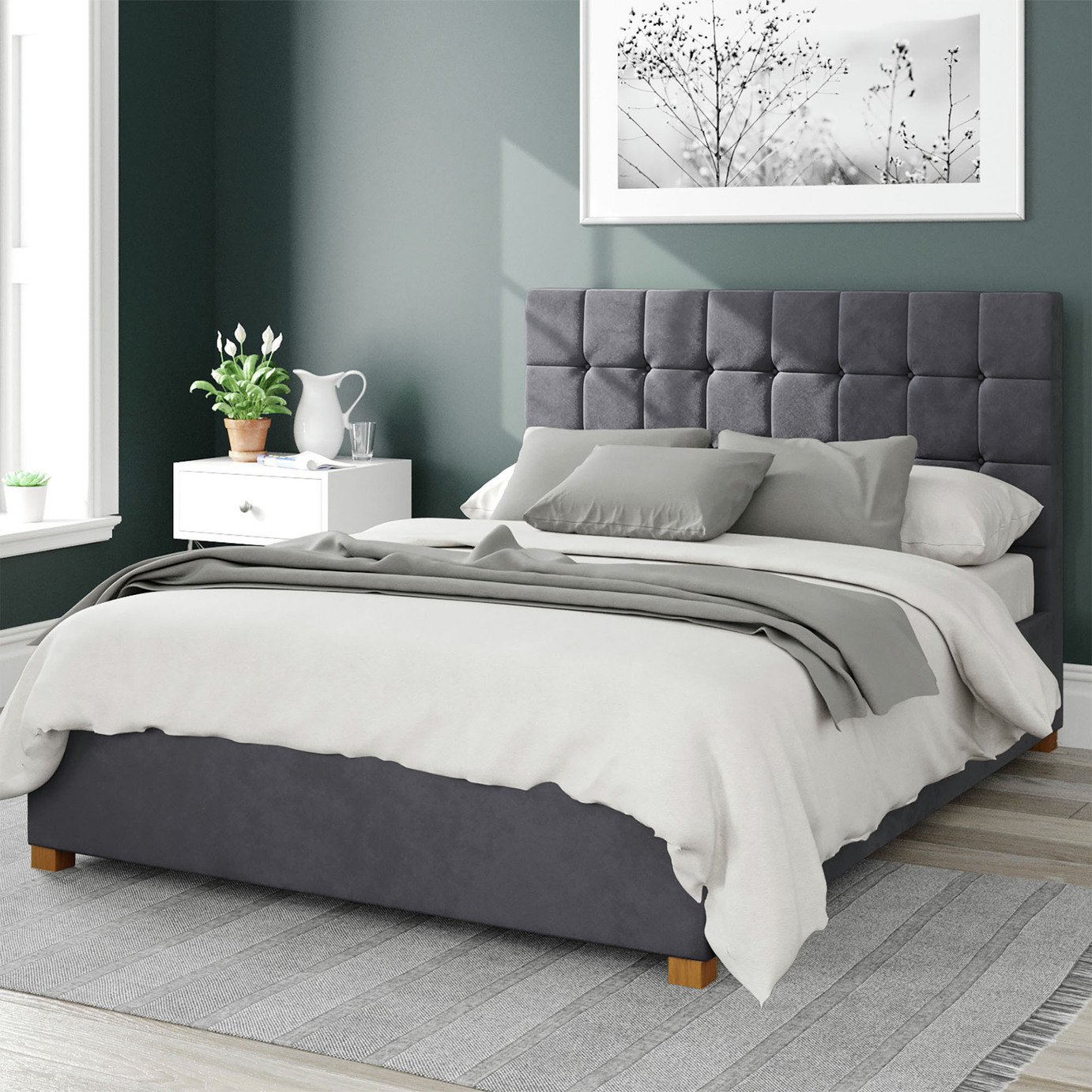 Aspire Sinatra Velvet Double Ottoman Bedframe - Steel