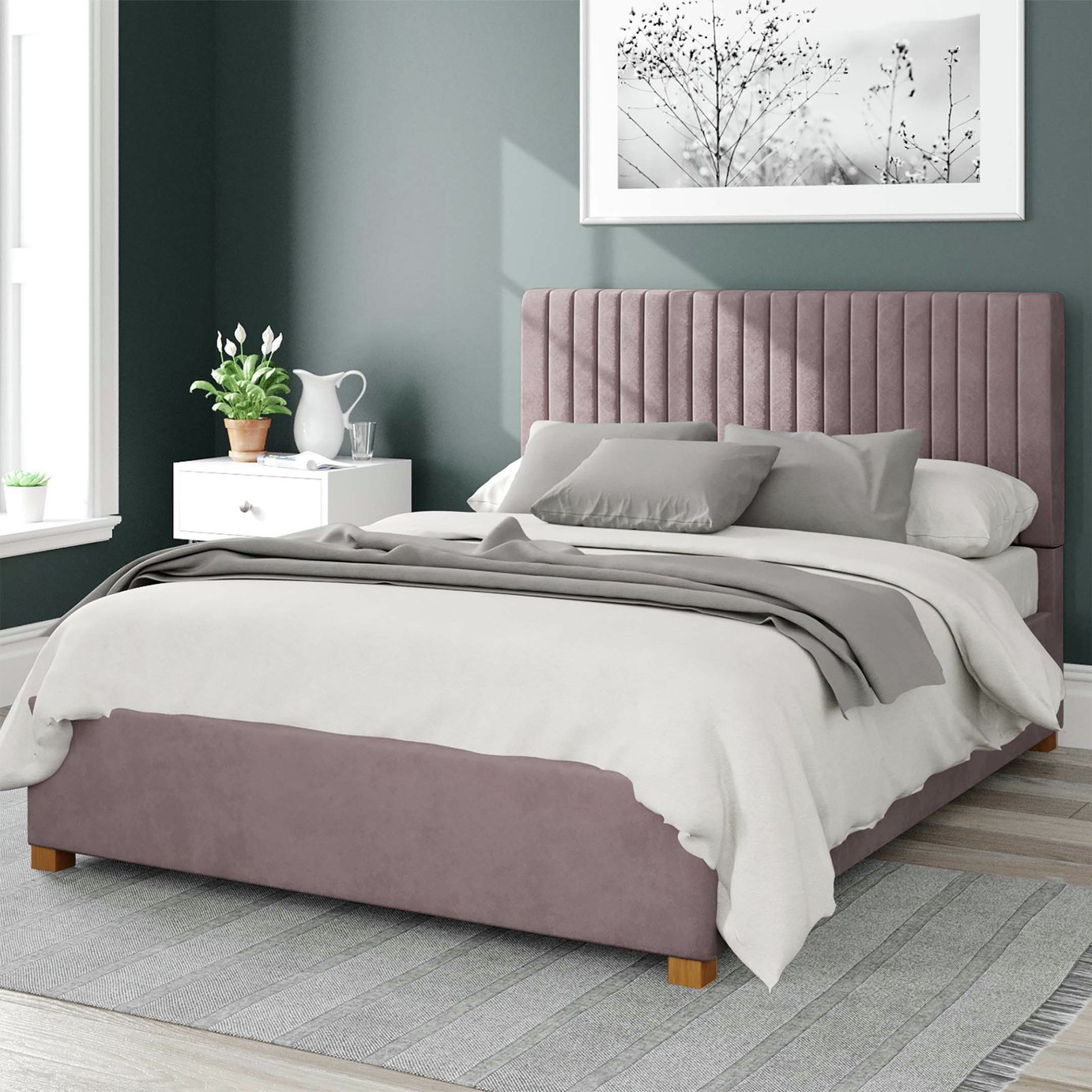 Aspire Grant Velvet Double Ottoman Bedframe - Blush