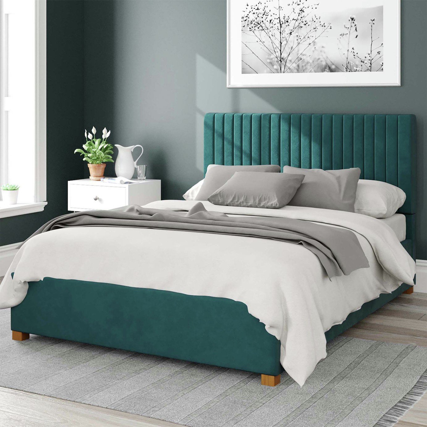 Aspire Grant Velvet Double Ottoman Bedframe - Emerald