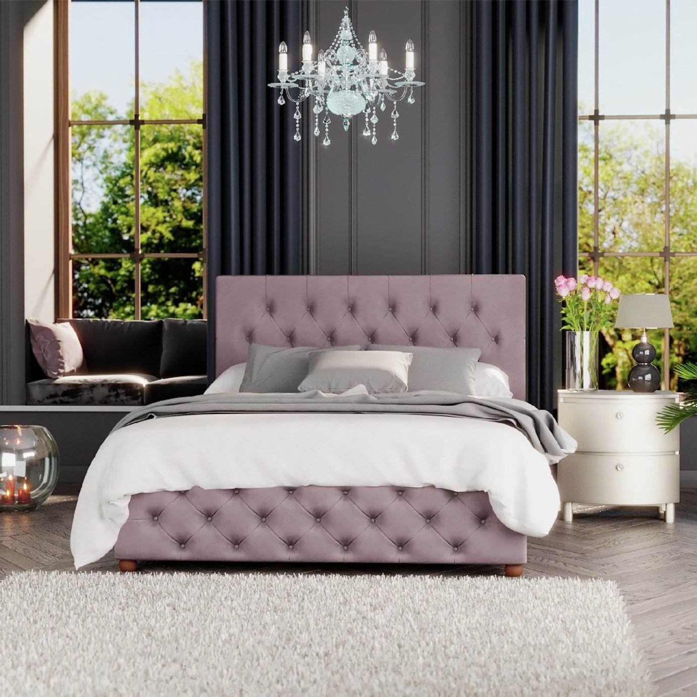 LLB Luna Velvet Small Double Ottoman Bedframe - Blush