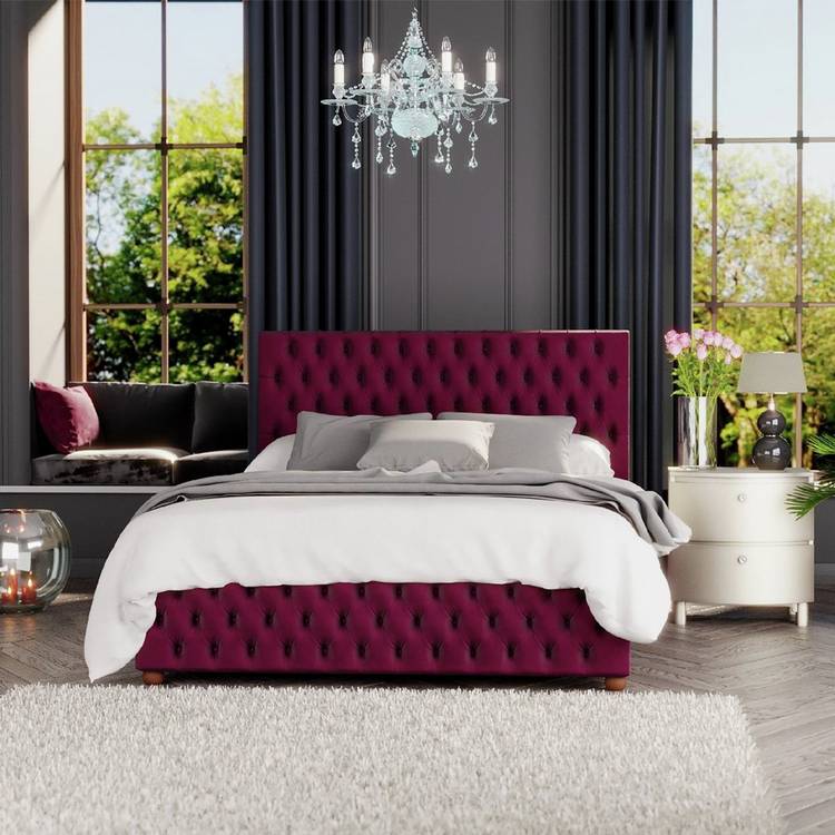 LLB Seren Velvet Superking Ottoman Bedframe - Berry 0