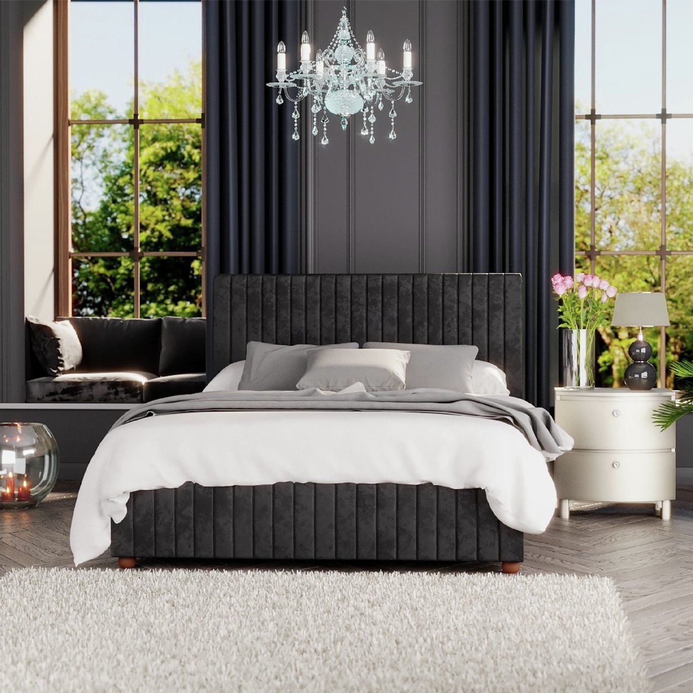 LLB Estella Velvet Superking Ottoman Bedframe - Black