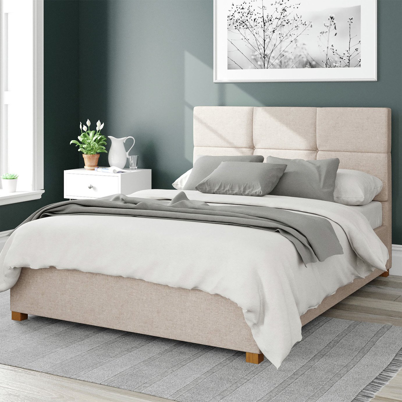 Aspire Caine Twill Double Ottoman Bedframe - Natural