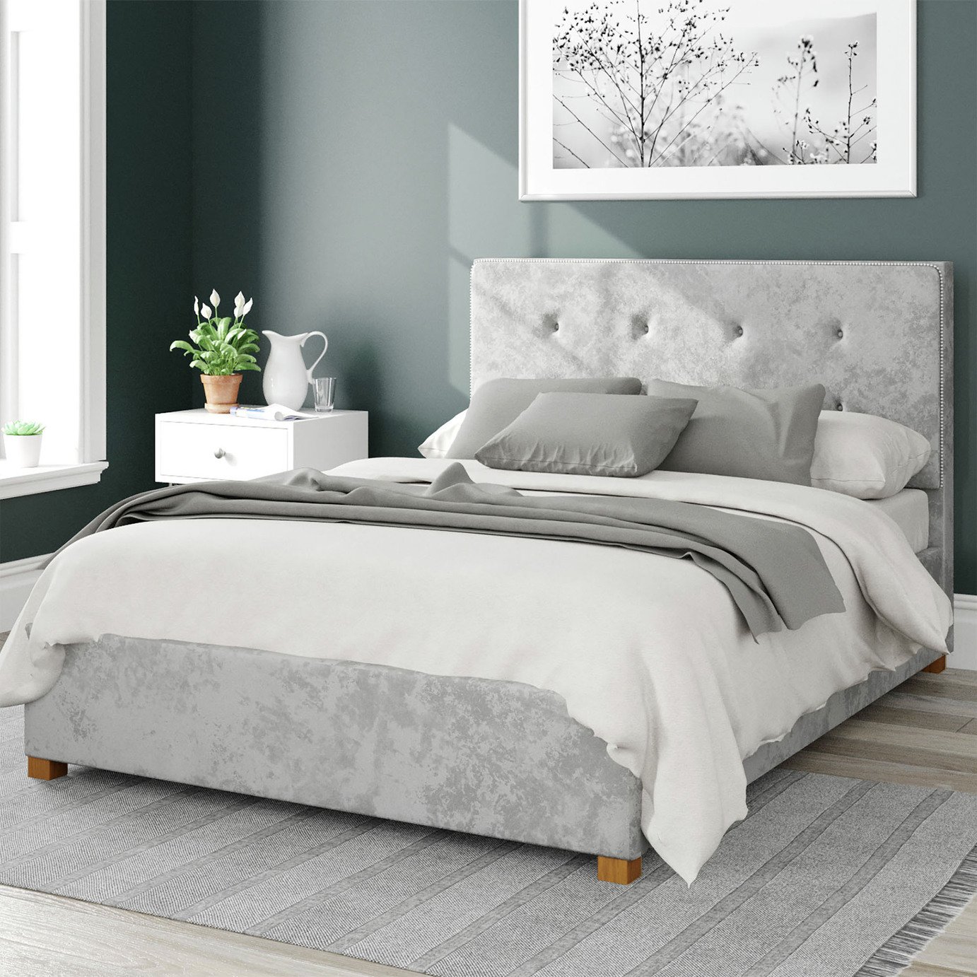 Aspire Presley Velvet Superking Ottoman Bedframe - Silver