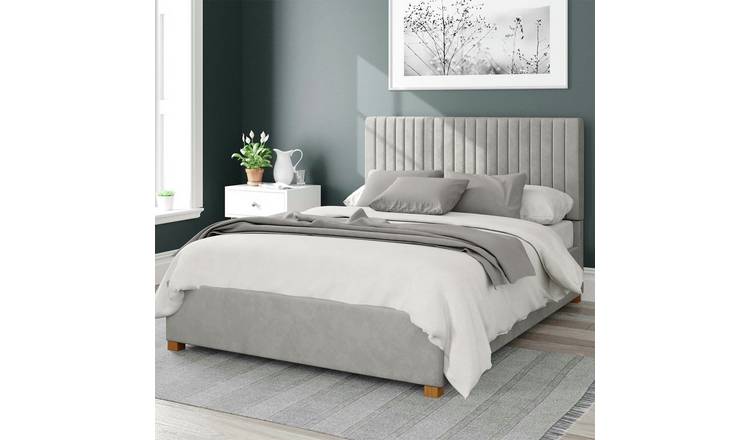 Aspire Grant Velvet Double Ottoman Bedframe - Light Silver