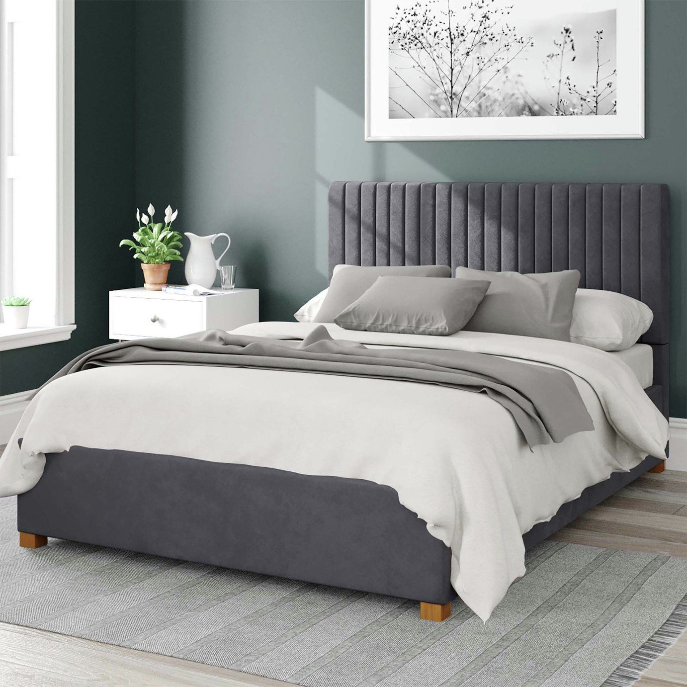 Aspire Grant Velvet Double Ottoman Bedframe - Steel