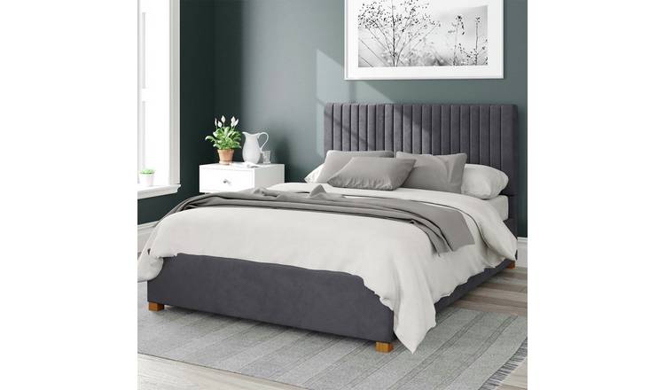 Aspire Grant Velvet Double Ottoman Bedframe - Steel