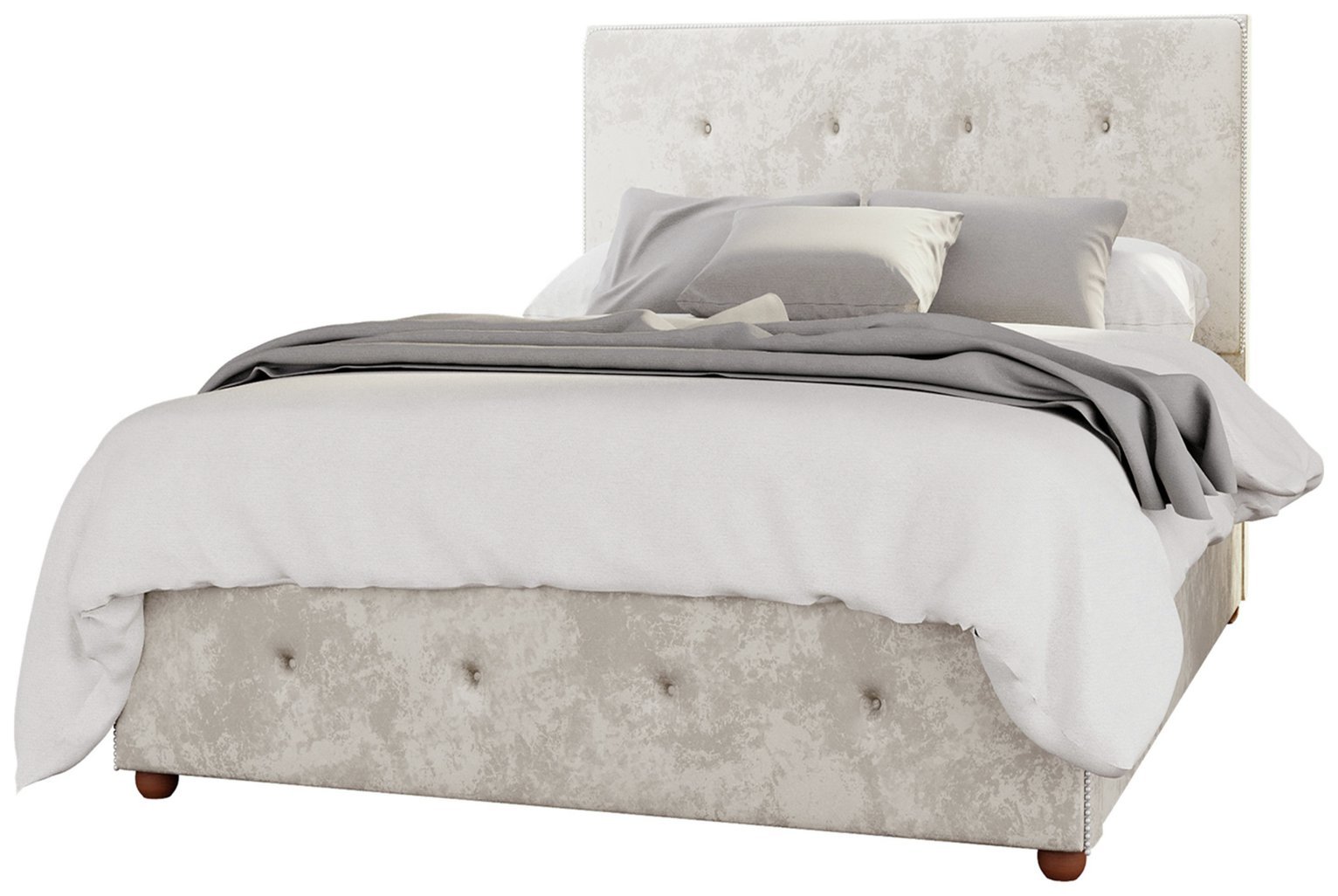 LLB Hesper Velvet Small Double Ottoman Bedframe - Pearl