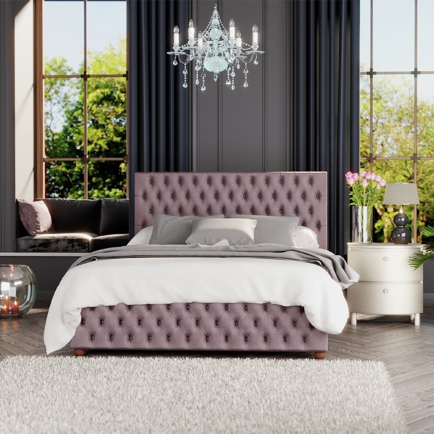 LLB Seren Velvet Kingsize Ottoman Bedframe - Blush