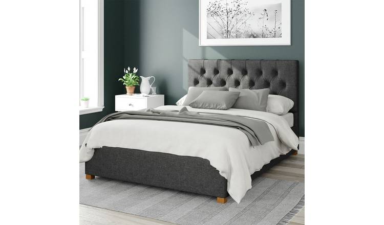 Aspire Olivier Twill Double Ottoman Bedframe - Charcoal