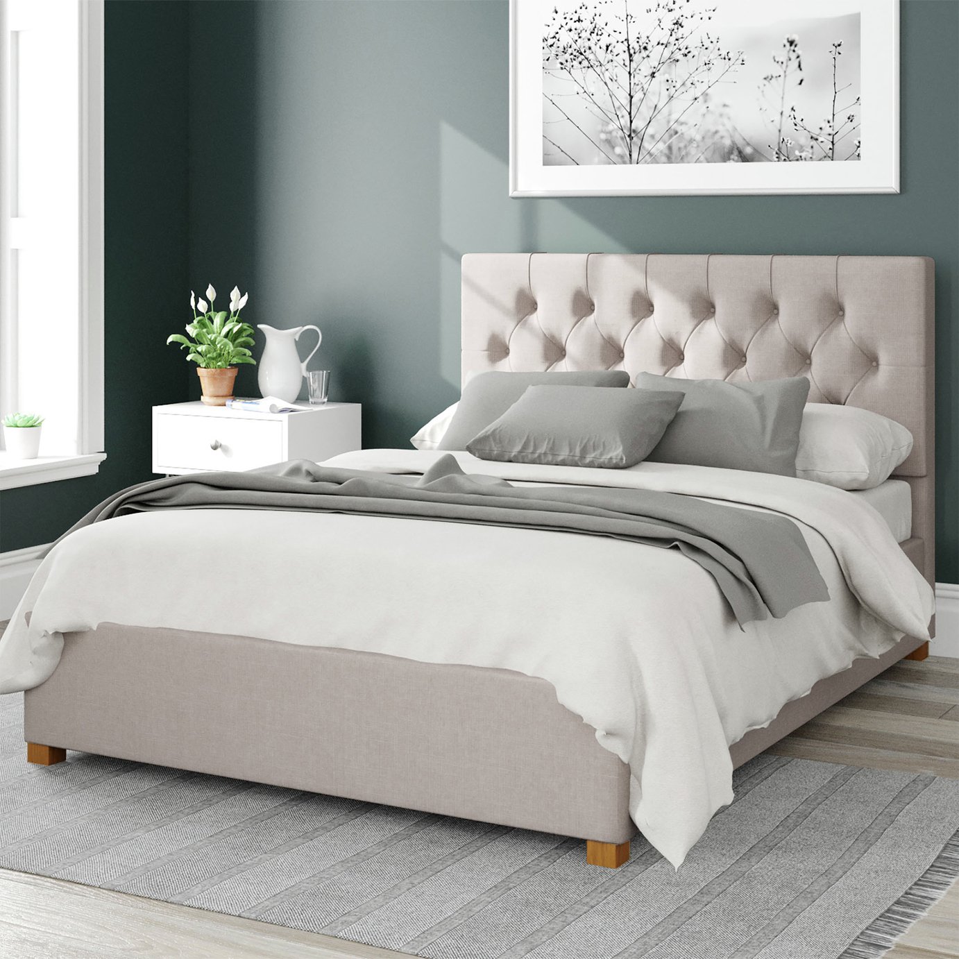 Aspire Olivier Linen Kingsize Ottoman Bedframe - Off White