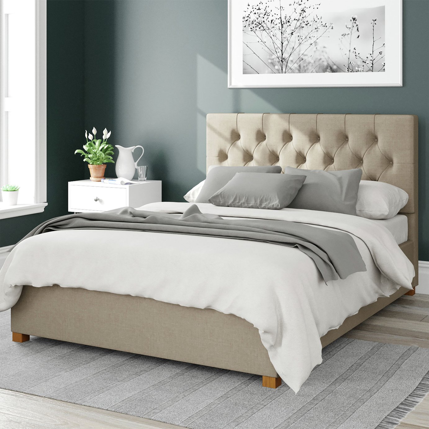 Aspire Olivier Linen Superking Ottoman Bedframe - Natural