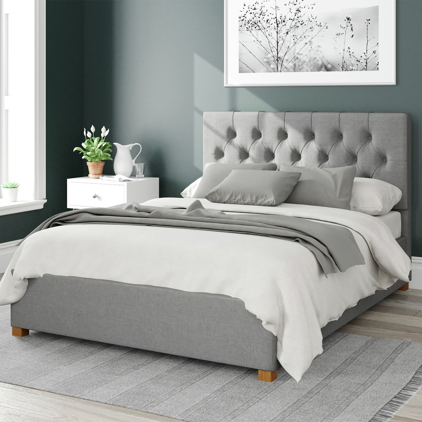 Aspire Olivier Linen Kingsize Ottoman Bedframe - Grey