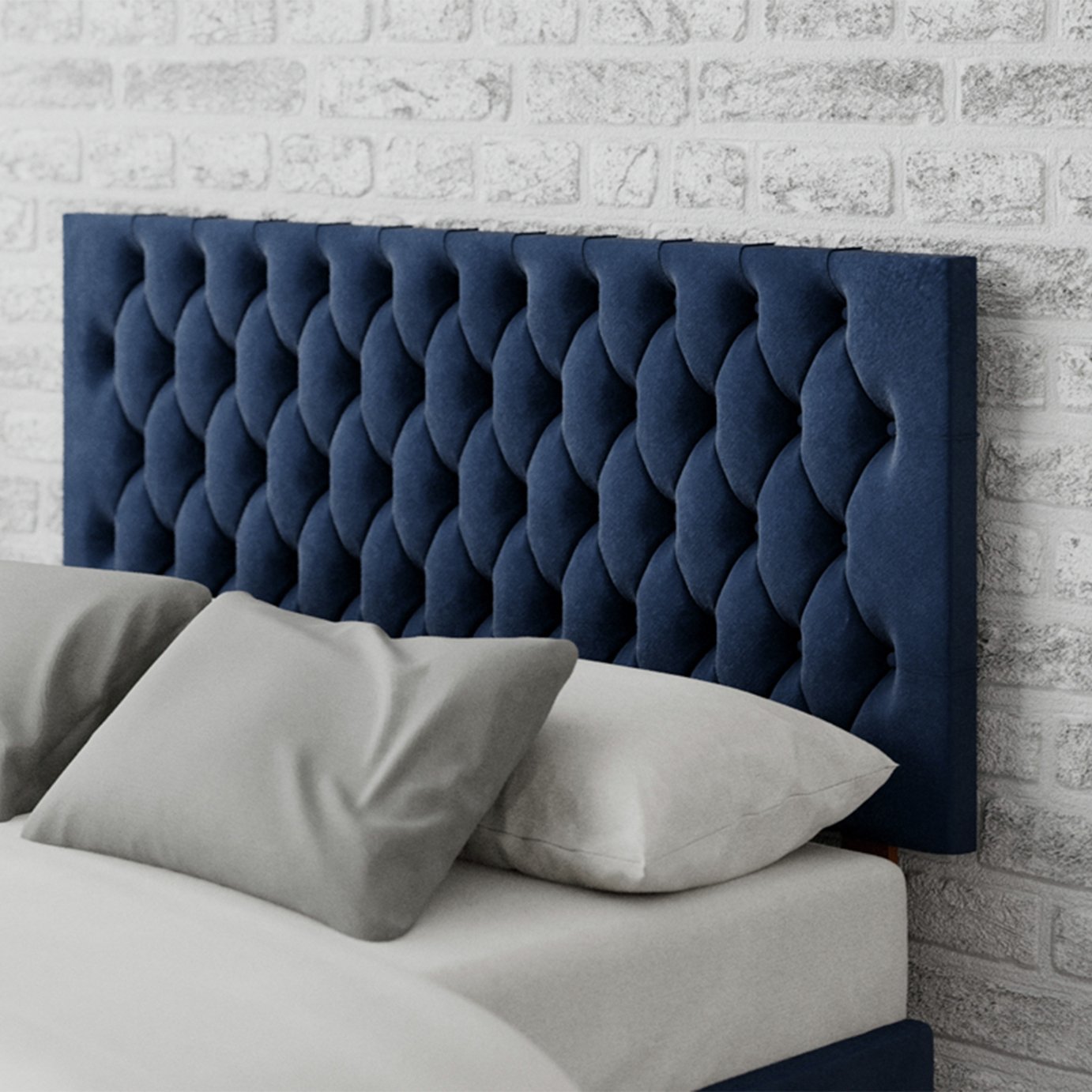 Aspire Monroe Velvet Double Headboard - Navy