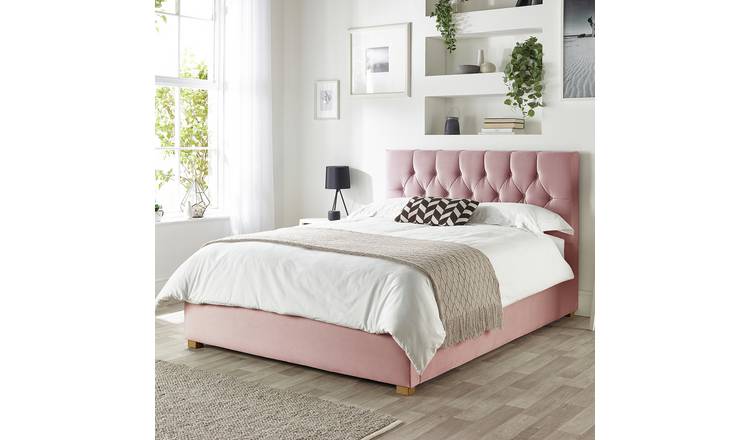 CL Boutique Velvet Superking Ottoman Bedframe - Blush