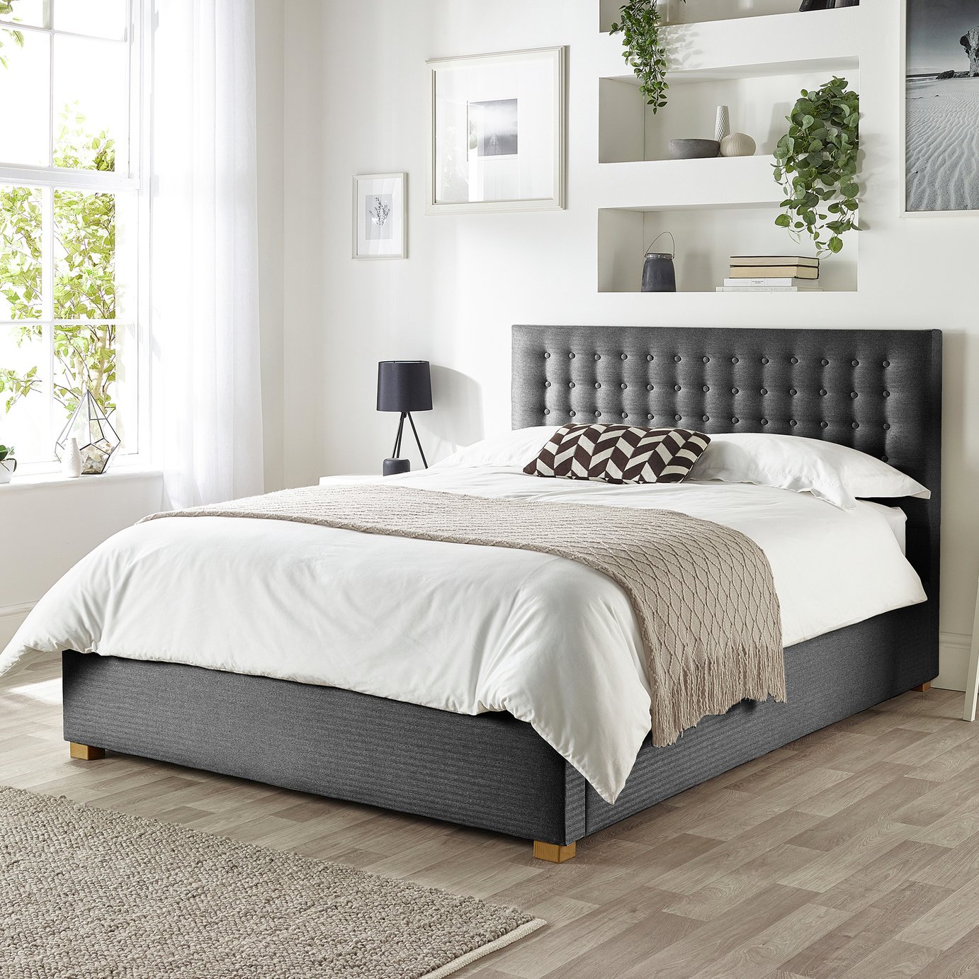 CL Opulence Twill Double Ottoman Bedframe Charcoal