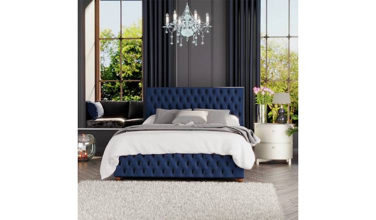 LLB Seren Velvet Double Ottoman Bedframe - Navy