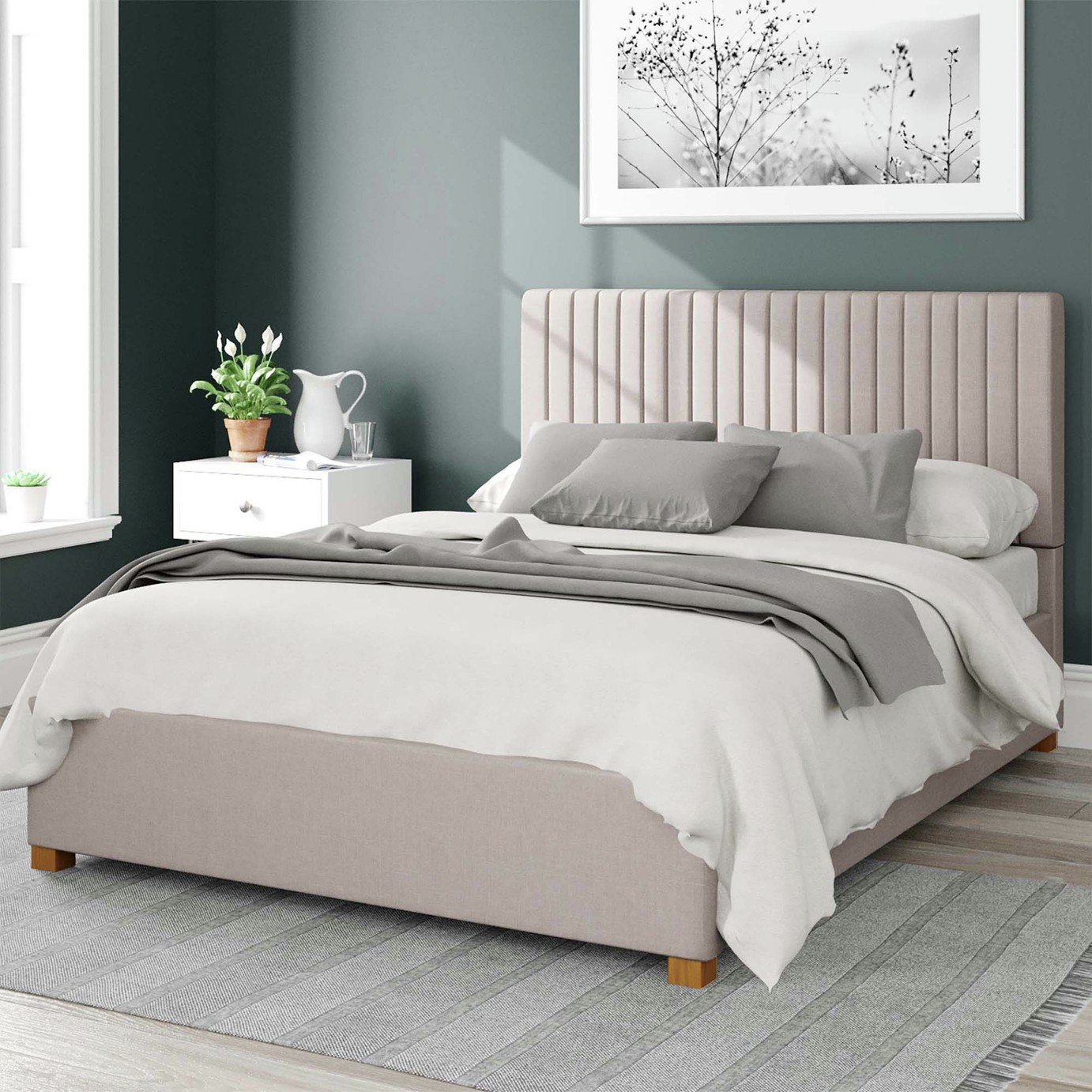 Aspire Grant Linen Double Ottoman Bedframe - Off White