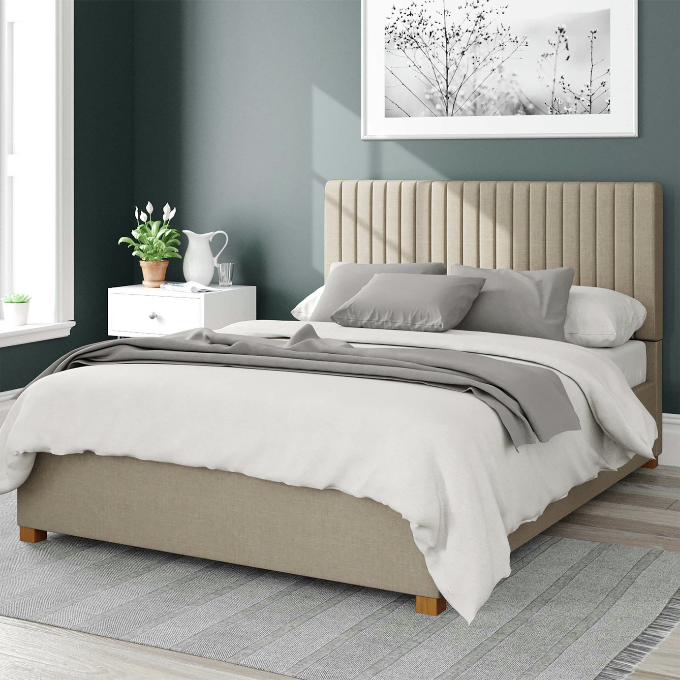 Aspire Grant Linen Double Ottoman Bedframe - Natural