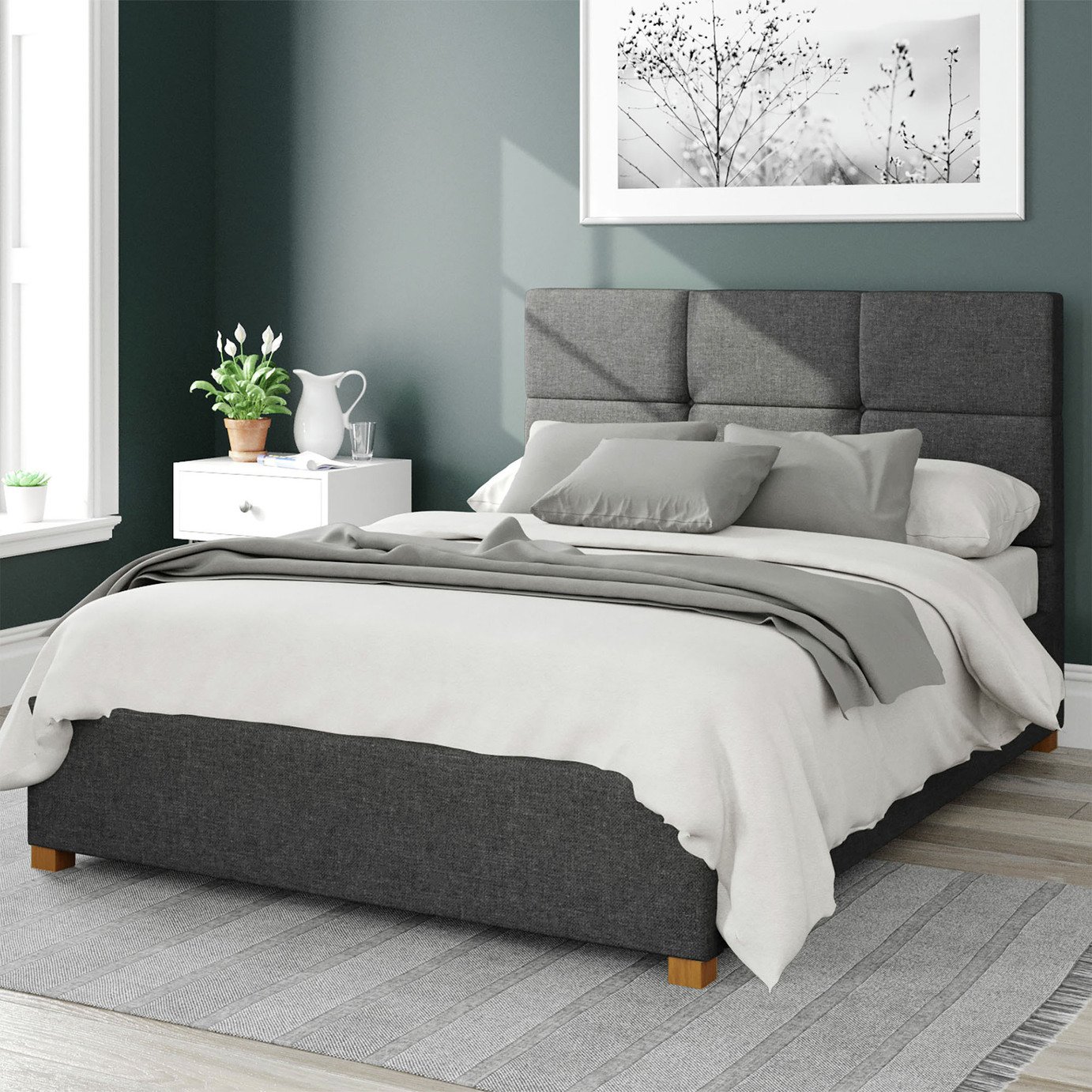 Aspire Caine Twill Kingsize Ottoman Bedframe - Charcoal