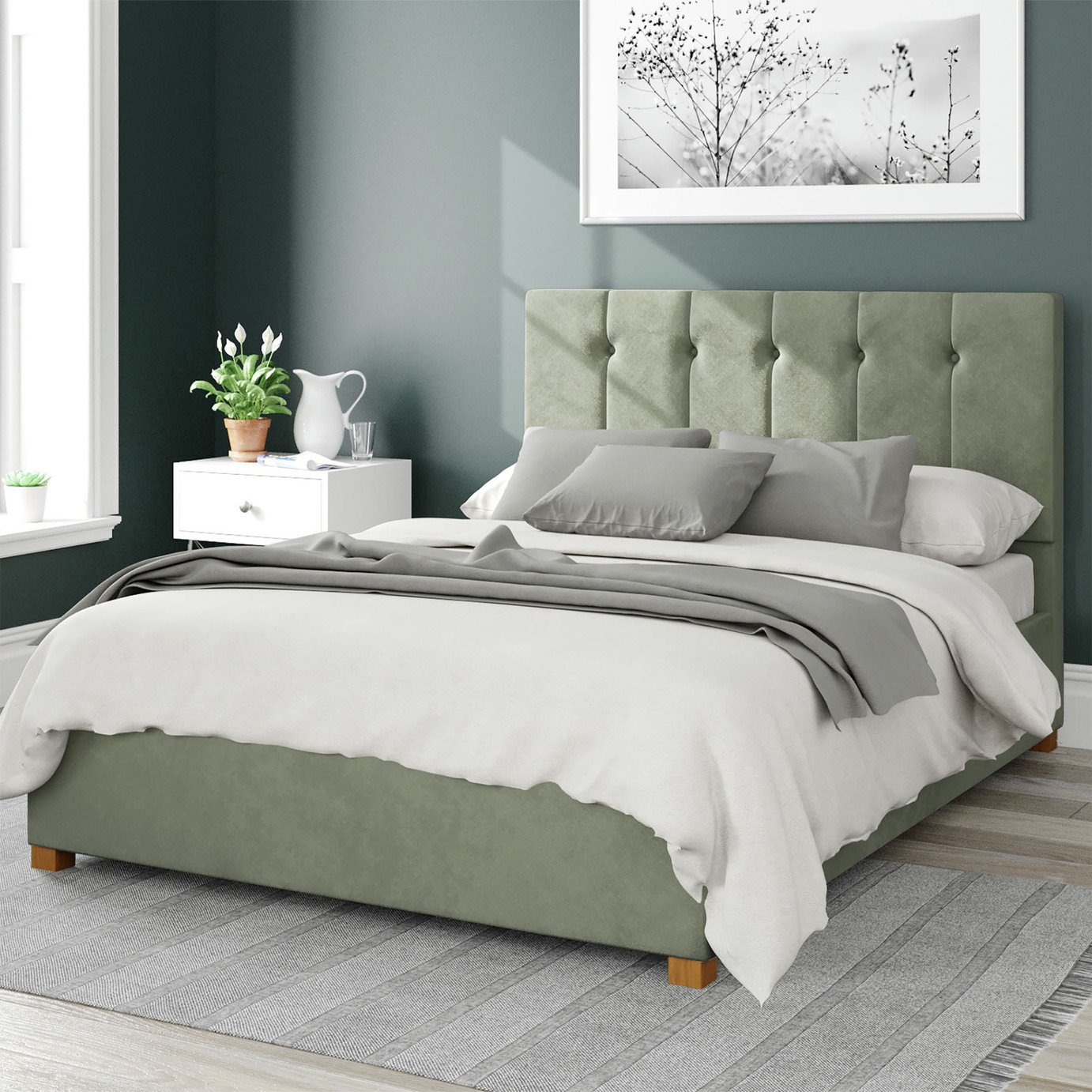 Aspire Hepburn Velvet Double Ottoman Bedframe - Duck Egg