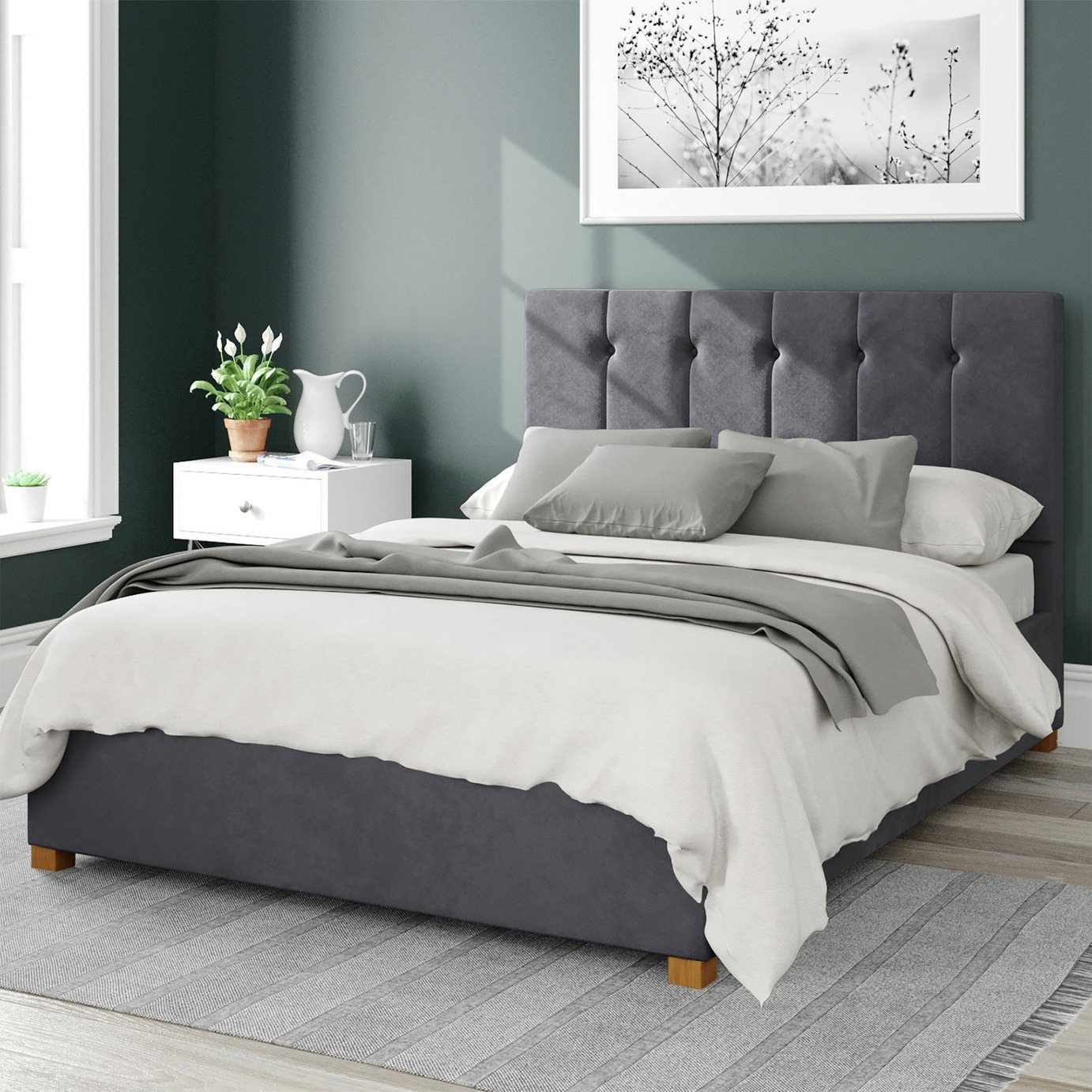 Aspire Hepburn Velvet Superking Ottoman Bedframe - Steel