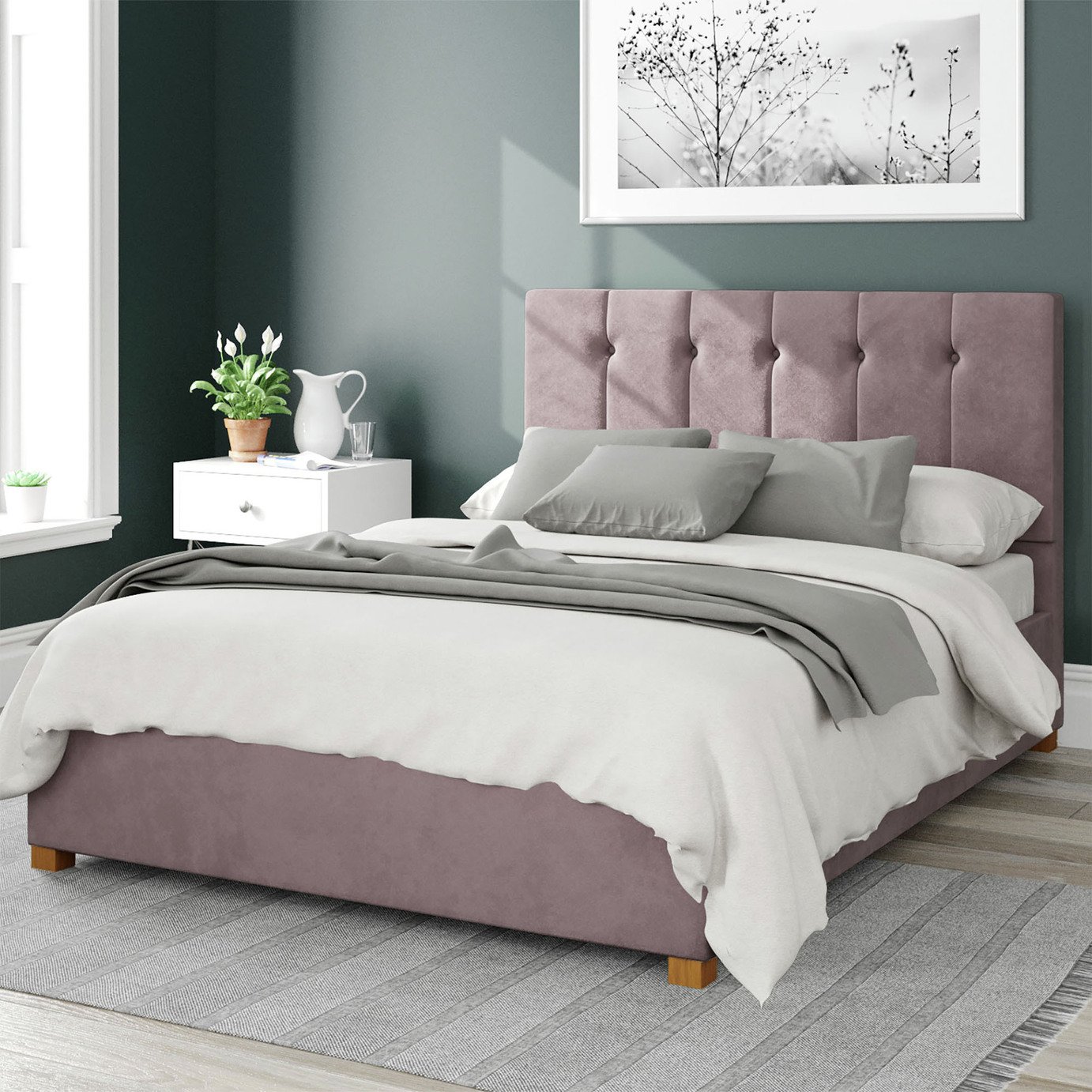 Aspire Hepburn Velvet Double Ottoman Bedframe - Blush