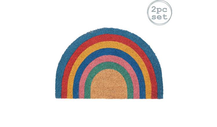 Nicola Spring Coir Half Moon Door Mat - Rainbow Pastel - Pack of 2
