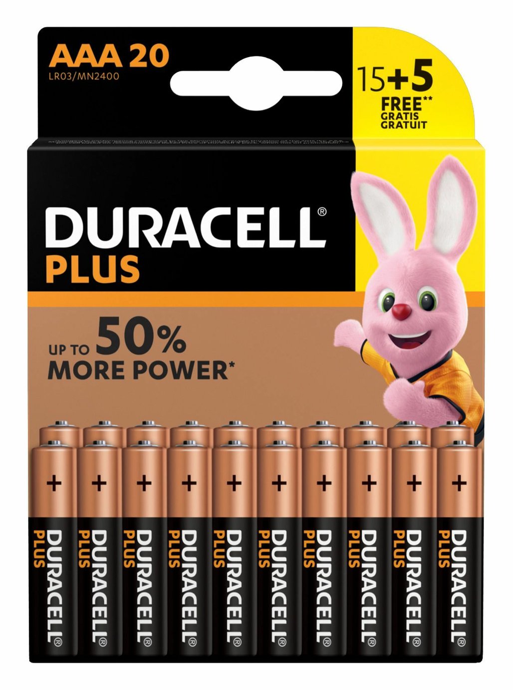 Duracell Plus Power Alkaline AAA Batteries-Pack of 15+5 Free