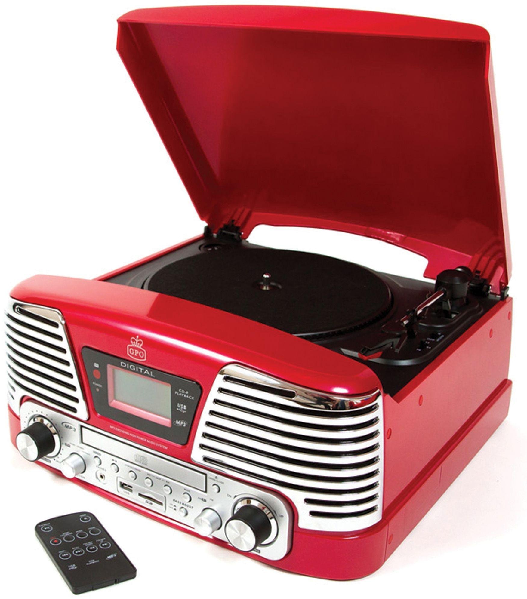 GPO Memphis 4 in 1 Record Player Music System - Red