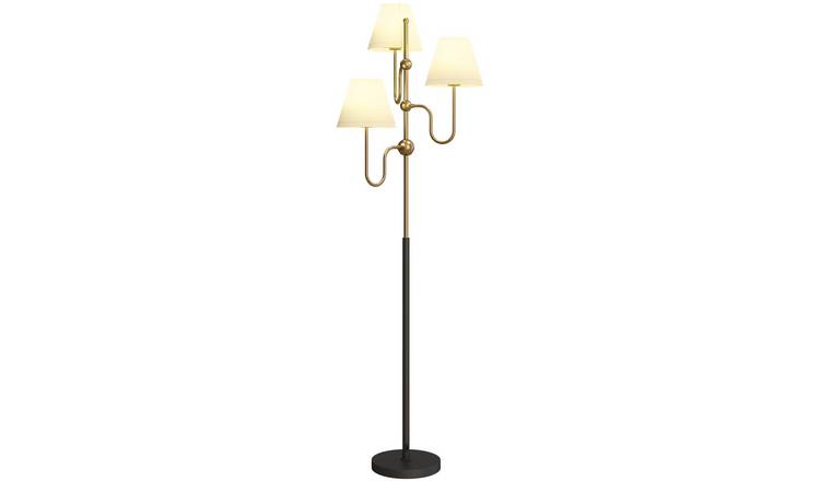 HOMCOM Tall Floor Lamp with 3 Light and Foot Switch - Gold Tone