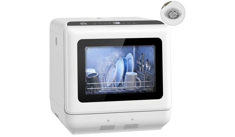 HOMCOM LED Dishwasher with 6 Programs - White