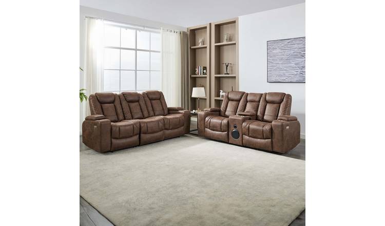 Furniture Online Ashton Electric Recliner Fabric 2+3 Seater Sofa Set - Brown