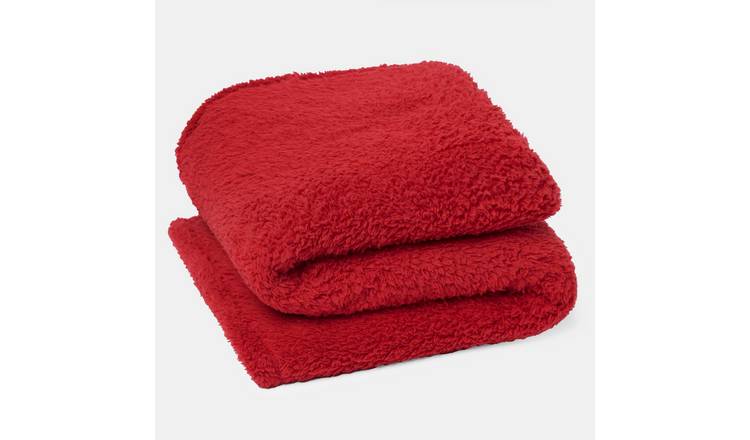 OHS Teddy Fleece Blanket Throw - 150 x 200cm - Red