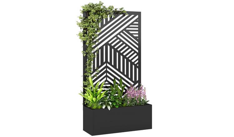 Outsunny Wall-mounted Garden Planters with Trellis - Black