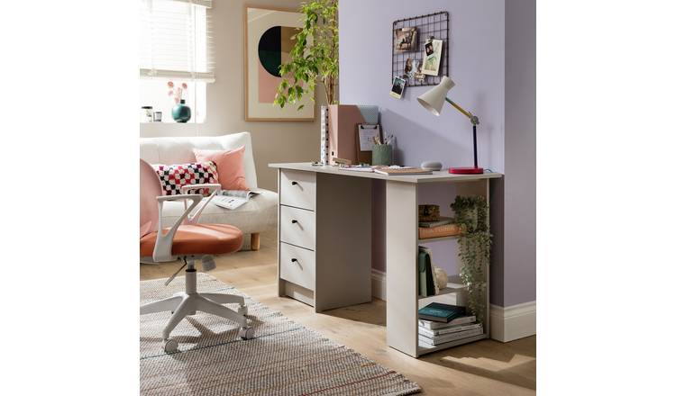 Argos Home Malibu 3 Drawer Office Desk - Light Grey