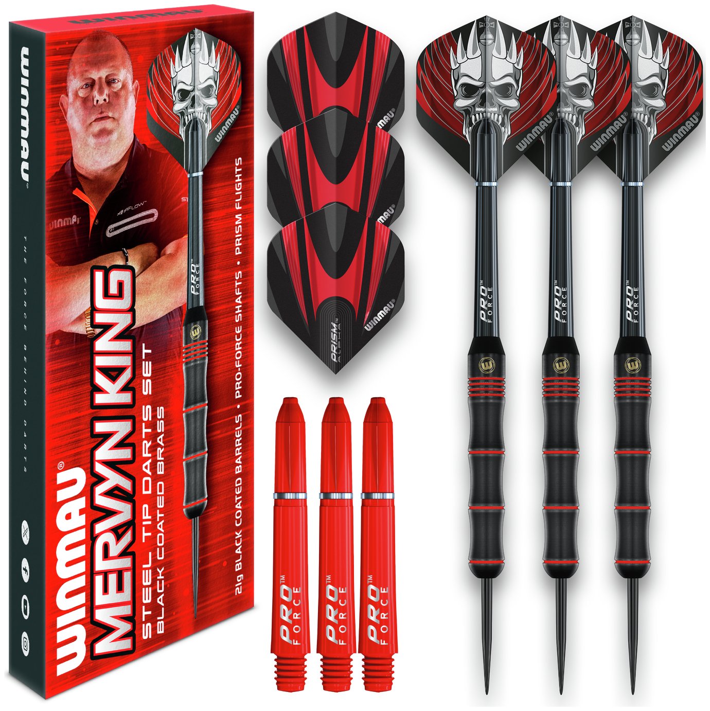 Winmau Mervyn King Black Coated 21g Brass Darts Set